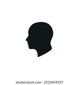 Male face vector. Human head silhouette. Head image from the side. Black color bald image. Man head illustration. Symbol or icon of organs. Images produced without the use of any form of AI software