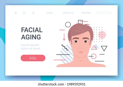male face with wrinkles facial aging concept portrait horizontal copy space