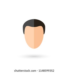 Male Faceless Head Avatar Icon with Black Hairstyle. Isolated and Flat Illustration with Shadow on White Background