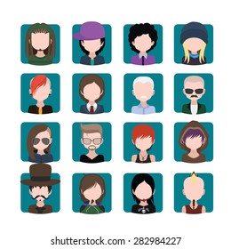 Male faces in flat style