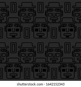 Male faces on a gray background. Doodle pattern.