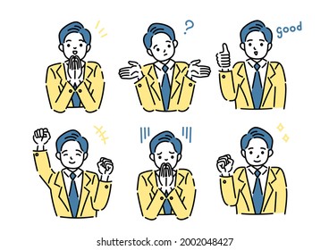 Male facial expression illustration pose set