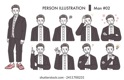 Male facial expression illustration set