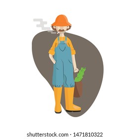 
male farmer with a basket of vegetables vector illustration