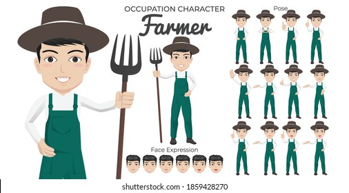 Male Farmer Character Set with Variety of Pose and Face Expression