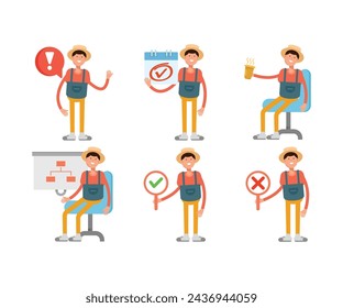 male farmer characters set in various poses vector illustration