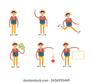 male farmer characters set in various poses vector illustration