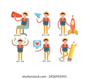 male farmer characters set in various poses vector illustration