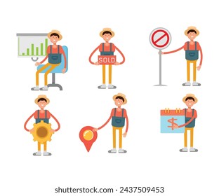 male farmer characters set in various poses vector illustration