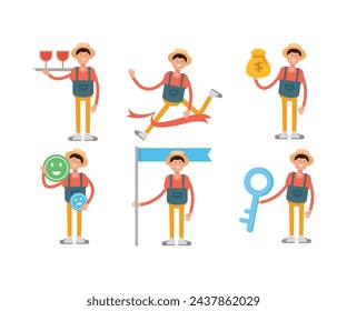 male farmer characters set in various poses vector illustration