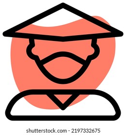 Male farmer with conical hat having mask on