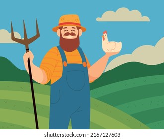 Male Farmer Hen Country Stock Vector (Royalty Free) 2167127603 ...