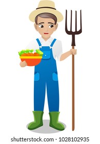 Male Farmer Holding Fork Vegetable Stock Vector (Royalty Free ...