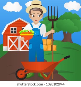 Male Farmer Holding Fork Vegetable Stock Vector (royalty Free 