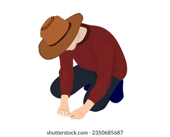 Male farmer on white background.