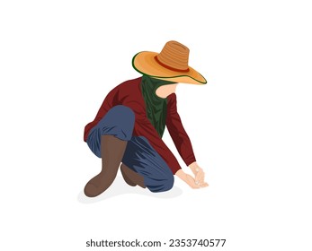 Male farmer on white background.