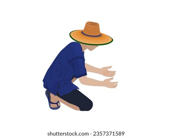 Male farmer on white background.