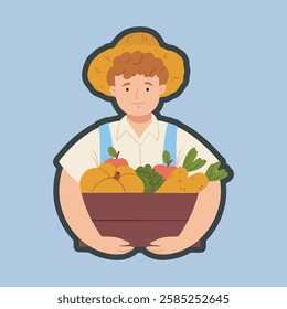 male farmer with outline flat vector design.