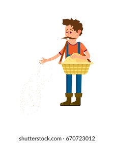 Male farmer seeding icon. Agricultural farming vector illustration isolated on white background.
