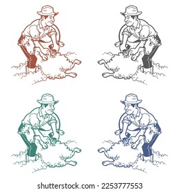 Male Farmer Shearing Sheep Vector Illustration