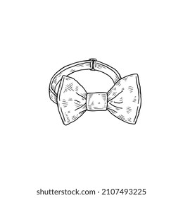 Male fashion accessory bow tie, hand drawn sketch style vector illustration isolated on white background. Bow-tie element of men elegant clothing and garment.
