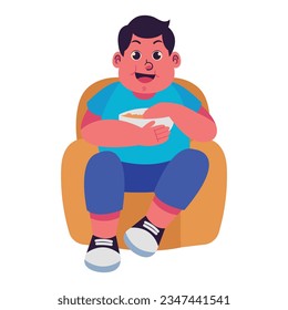 Male Fat People overweight plus size obesity Sit and Eat at Sofa Illustration