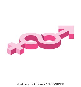 Male and Female 3d vector icon isometric pink and blue color minimalism illustrate