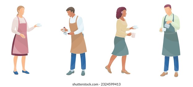 male and female African American barista making coffee color vector illustration