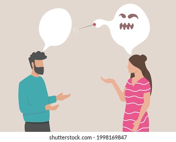 Male and female arguing yelling at each other communicating with aggression and anger illustration