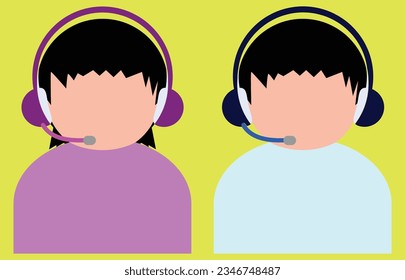 Male and female avatar, faceless man and woman with headset, unisex avatar vector illustration, suitable for customer care and services banner and logo, gamers icon, telemarketing sign, characters