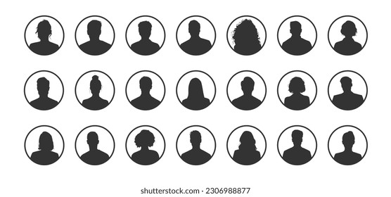 Signo de perfil de avatares masculino y femenino, avatares de personas diferentes, silueta facial. Ilustración del material de Silhouette lateral de cara humana