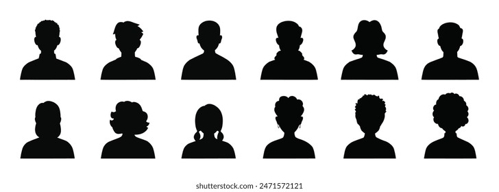Male and female avatar profile sign, different people avatars, face silhouette