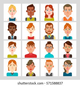 Male and female avatar set. Vector illustration. Hair, glasses and earrings are isolated and interchangeables.