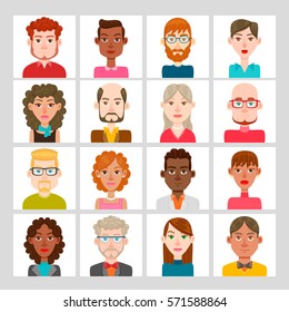 Male and female avatar set. Vector illustration. Hair, glasses and earrings are isolated and interchangeables.