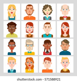 Male and female avatar set. Vector illustration. Hair, glasses and earrings are isolated and interchangeables.