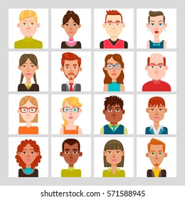 Male and female avatar set. Vector illustration. Hair, glasses and earrings are isolated and interchangeables.