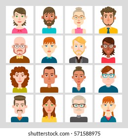 Male and female avatar set. Vector illustration. Hair, glasses and earrings are isolated and interchangeables.