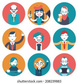 Male and Female Avatars Businessman Director Businesswoman Designer Programmer Geek Hipster character concept icons set  modern trendy flat vector illustration