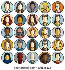 male and female avatars, flat style people vector icons set
