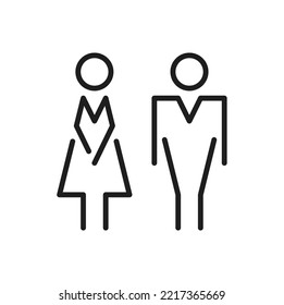 Male And Female Avatars On Bathroom And Restroom Isolated Outline Icon. Vector Toilet Sign, Letters M And W On Water Closet Door, WC Room Symbol. Lady And Gentleman Symbols, Male And Female Toilet