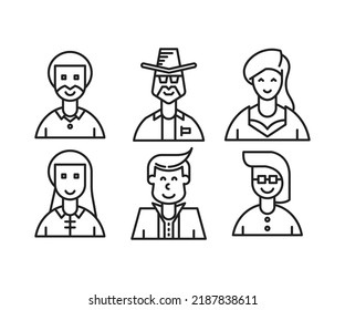 male and female avatars set line illustration