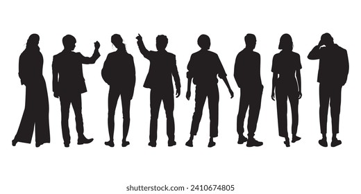 male and female from back silhouette vectors, standing position, with various fashion styles