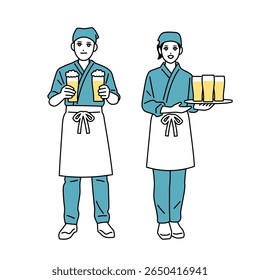 Male and female bar staff working