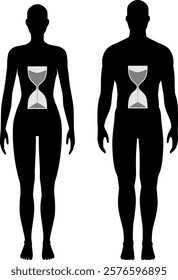Male and female body and hourglass