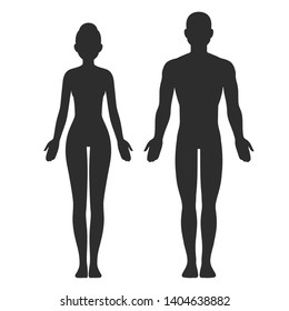 Male And Female Body Silhouette Template. Isolated Vector Clip Art Illustration.