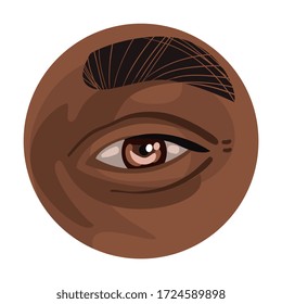 Male or Female Brown Eye in the Circle, Part of Human Face Vector Illustration