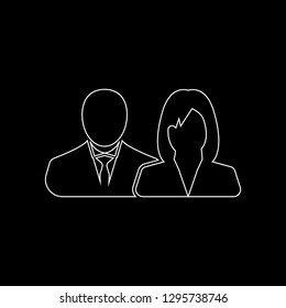Male and female as business people icon. Line art men and women icon white - vector