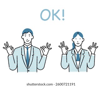 Male and female business person avatars - a woman and a man showing the OK sign - student - Simple Vector Material