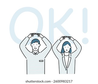 Male and female business person avatars - a woman and a man showing the OK sign - student - Simple Vector Material