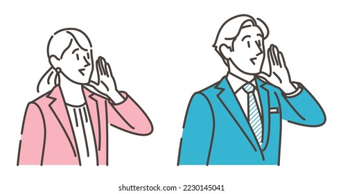 Male and female business person calling out with a smile and  cheering Vector illustration